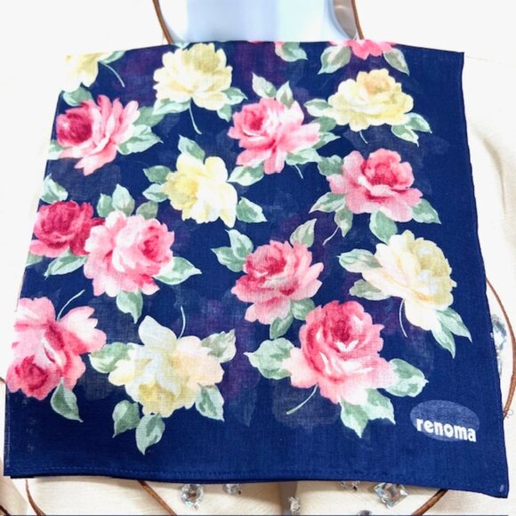 New in Box 2 RENOMA PARIS Mouchairw Cotton Scarf Pocket Square 18" Floral (33 - Picture 5 of 12